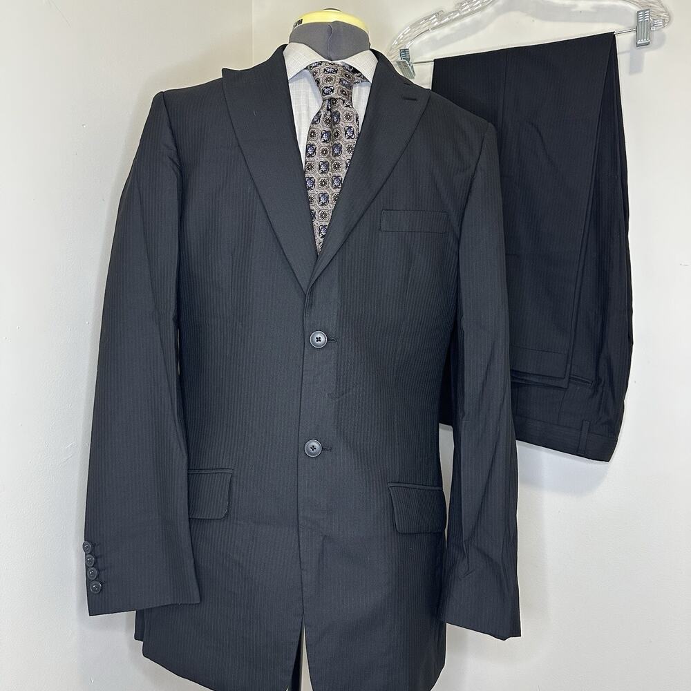 Mens 40L Suit 32x32 2 Piece Black Stripe Large Blazer Sport Coat Jacket J Ferrar